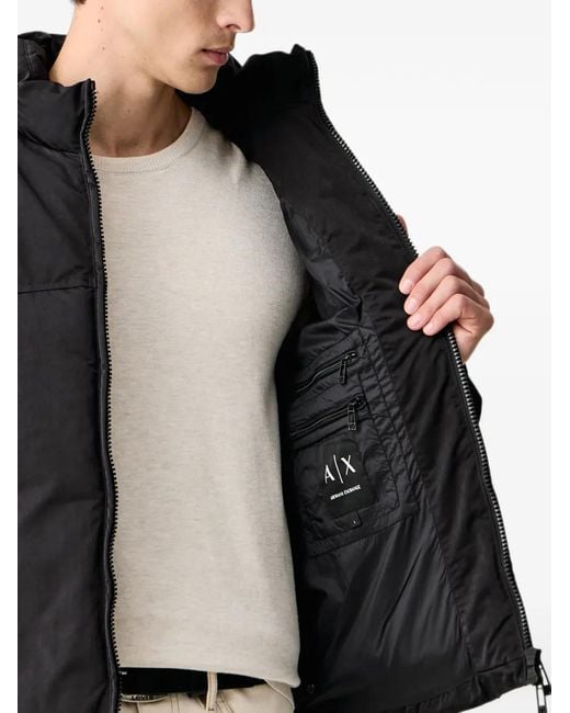 ARMANI EXCHANGE Black Logo-Patch Puffer Jacket for men