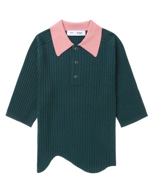 Toga Green Asymmetric-hem Knitted Polo Shirt
