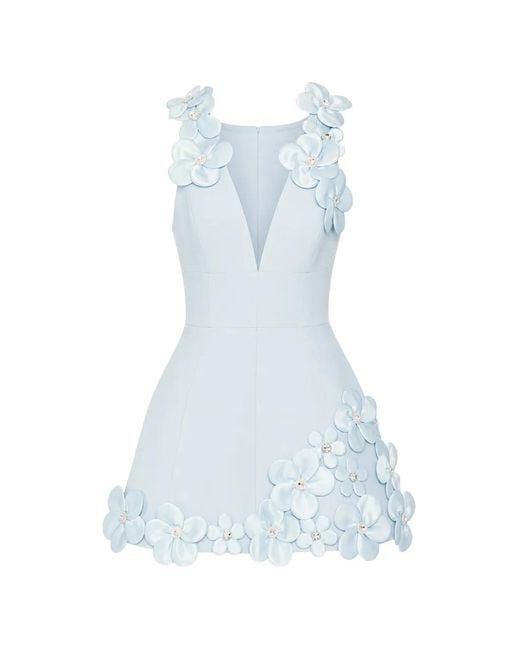 Bronx and Banco Blue Estelle Floral-Appliqué V-Neck Mini Dress