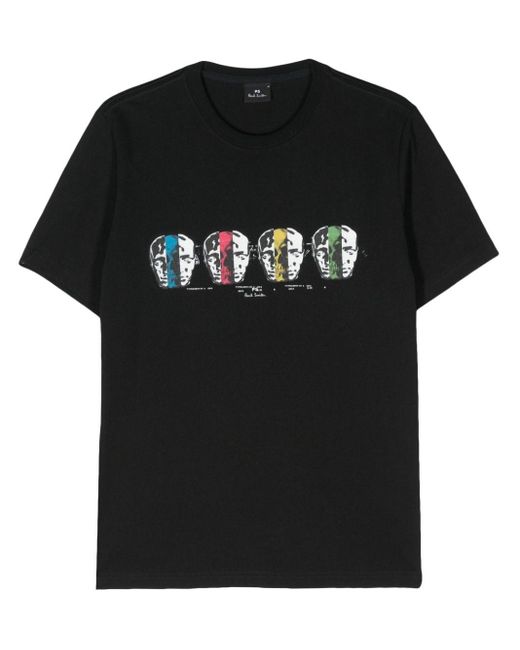 PS by Paul Smith Black Logo-Print Organic Cotton T-Shirt for men