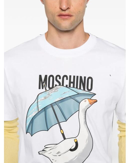 Moschino White Relaxed Fit Short-Sleeve T-Shirt With Graphic Goose Print for men