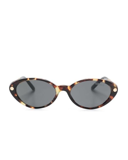 Versace Gray Tubular Greca Oval-frame Sunglasses