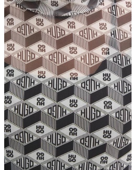 HUGO White Gerafftes Maxikleid Mit Logo-Print