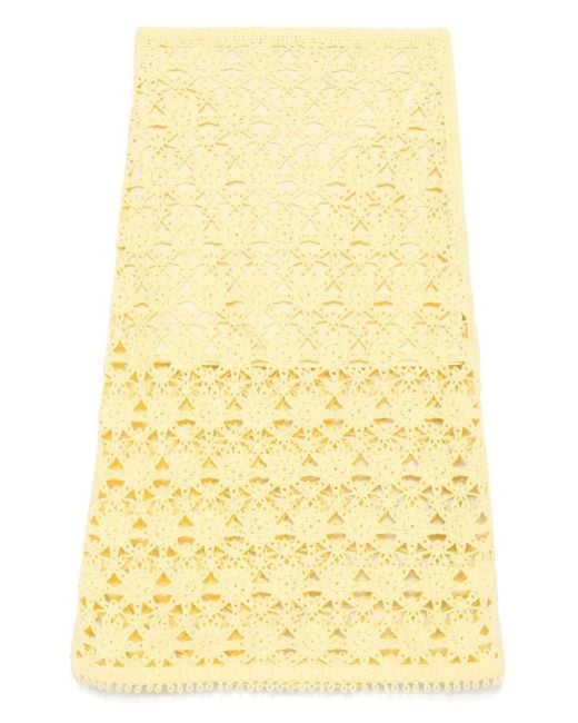 Maje Yellow Sun-Patterned Midi Skirt