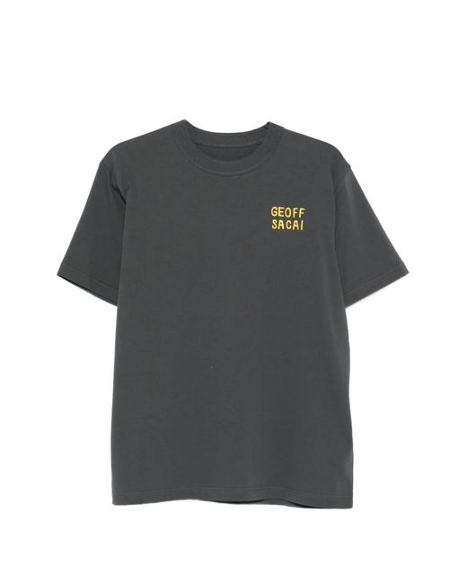 Sacai Gray Logo-Embroidered T-Shirt for men