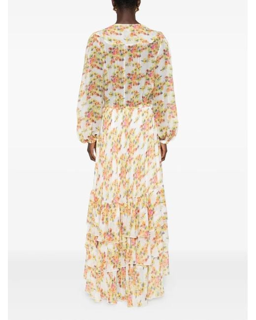 Styland Metallic Floral-Print Tiered Dress
