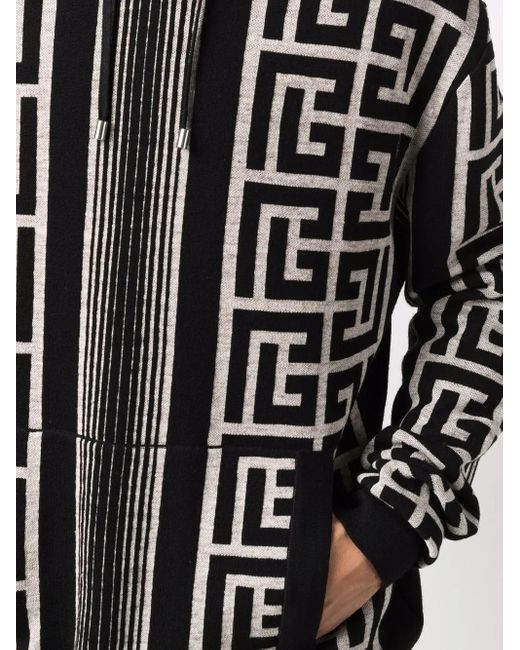 Balmain Black Maxi Monogram Hoodie for men