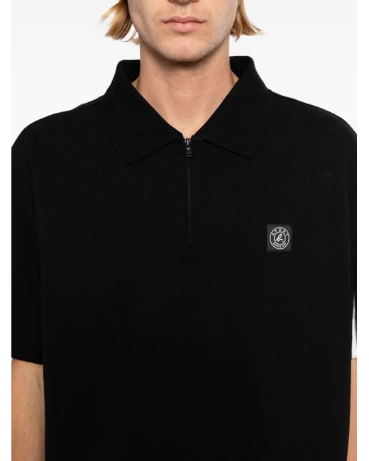 SPORT b. by agnès b. Black Logo Half Zip Polo Shirt for men