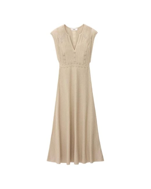 Ba&sh Natural Pasqualina Pointelle-Knit V-Neck Dress