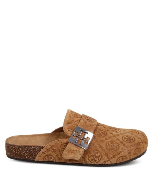 Tory Burch Brown T Monogram Mellow Jacquard Suede Mule