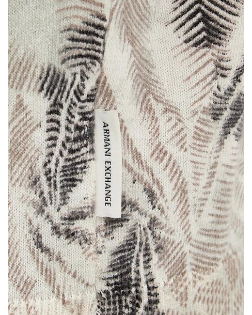 ARMANI EXCHANGE Gray Leaf-Print Sweater for men