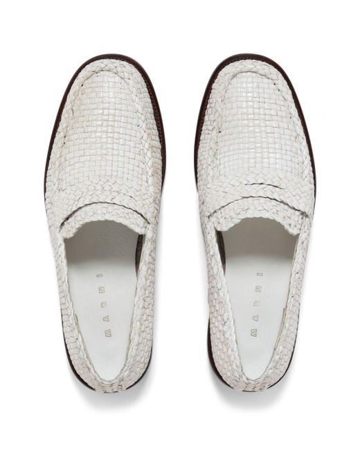 Marni White Interwoven-design Leather Loafers for men