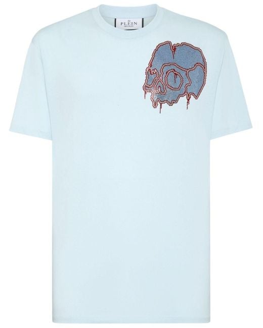 Philipp Plein Blue Dripping Skull-print Cotton T-shirt for men