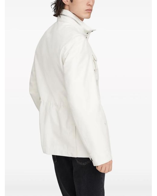 Brunello Cucinelli White Stand-Up Collar Linen-Blend Coat for men