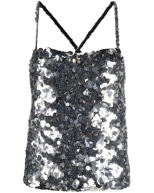 Sonia Rykiel Metallic Sequinned Square-Neck Tank Top