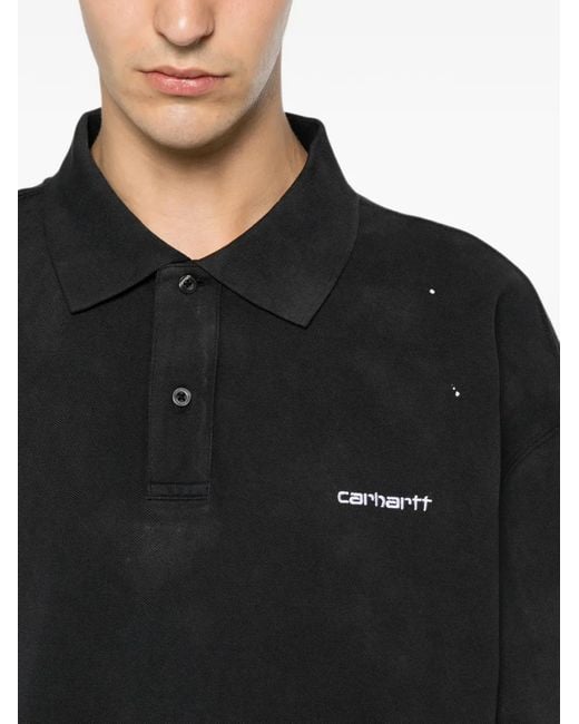 Carhartt Black Paint-Splatter Logo-Embroidered Polo Shirt
