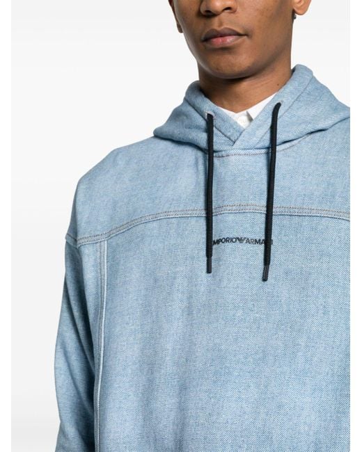Emporio Armani Logo print Denim pattern Hoodie in Blue for Men