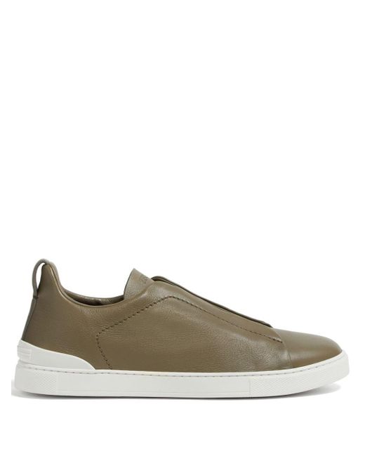 Zegna Green Triple Stitch Leather Sneakers for men