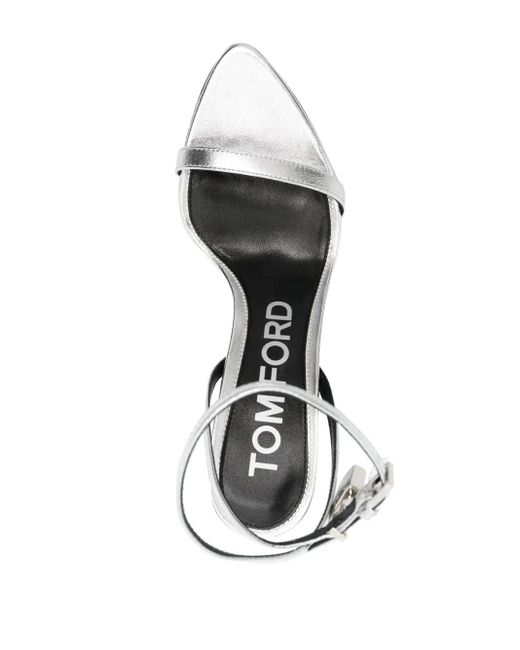 Tom Ford Gray Padlock Metallic Leather Sandals