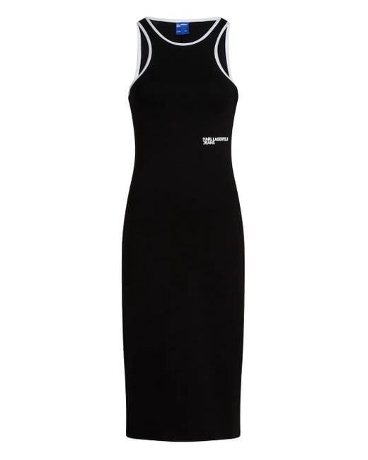 Karl Lagerfeld Black Contrast-Trim Sleeveless Midi Dress