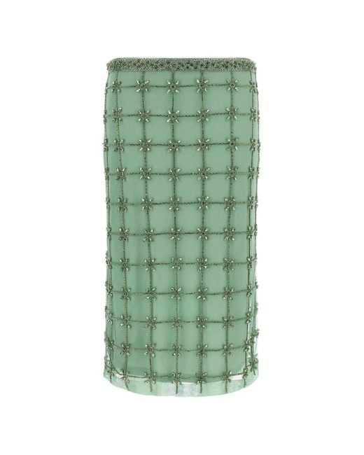 Pinko Green Crystal-Embellished Midi Tulle Skirt