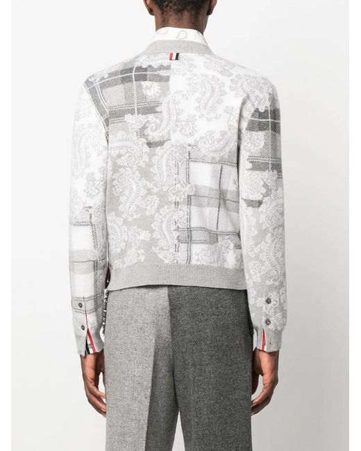 Thom Browne Gray Jacquard Knit Cardigan for men