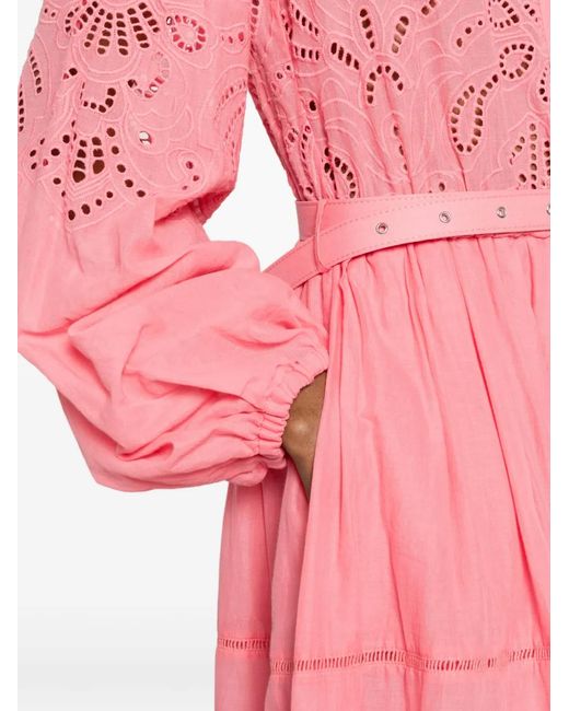 ERMANNO FIRENZE Pink Robe Mi-Longue Ceinturée À Détails D'Œillets