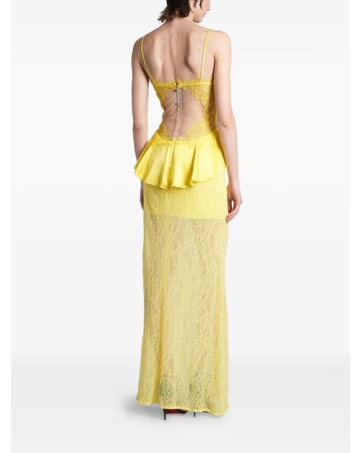 David Koma Yellow Lace-Trimmed Peplum-Waist Dress