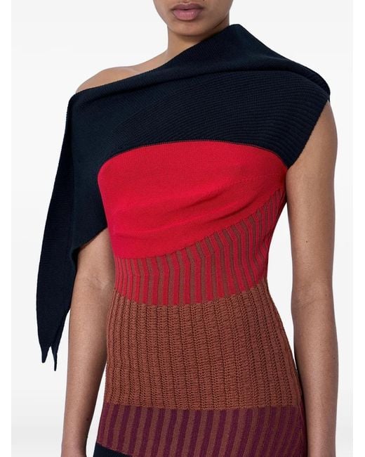 Kiko Kostadinov Red Asymmetric-Neck Midi Dress