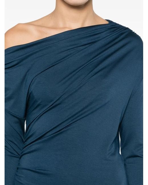 Patrizia Pepe Blue Asymmetric-Neck Midi Dress