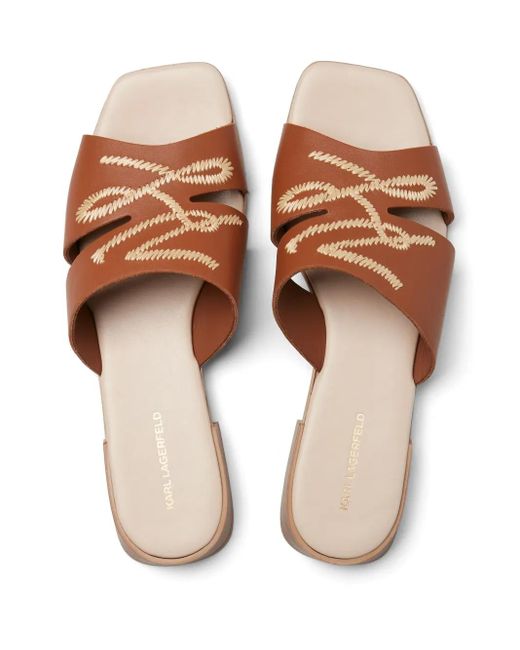 Karl Lagerfeld Brown Logo-Embroidered Slippers