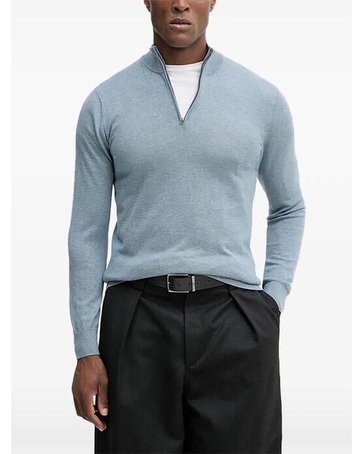 Hackett Blue Zip Mock-Neck Sweater for men
