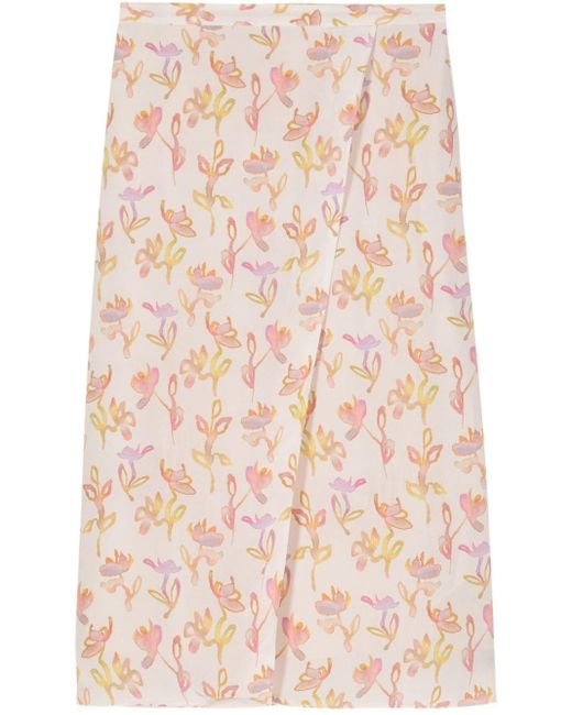 PS by Paul Smith Pink Floral-print Wrap Midi Skirt