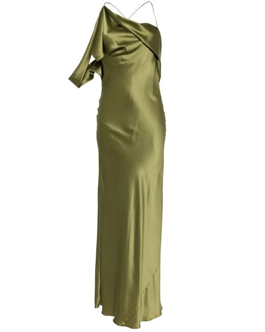 Michelle Mason Green Asymmetric Design Silk Gown