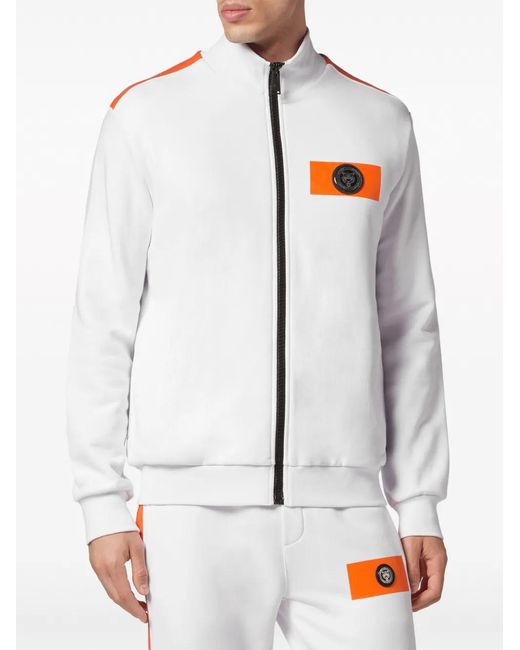 Philipp Plein White Logo-Patch Zip-Up Jacket for men