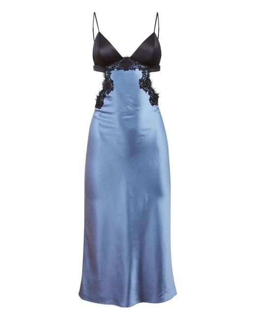 Fleur du Mal Blue Lace-Insert Slip Dress