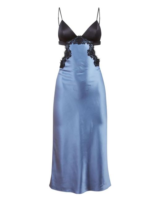 Fleur du Mal Blue Lace-Insert Slip Dress