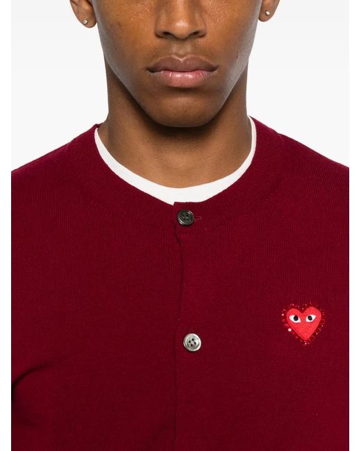COMME DES GARÇONS PLAY Red Heart-Emblem Rhinestone-Embellishment Cardigan