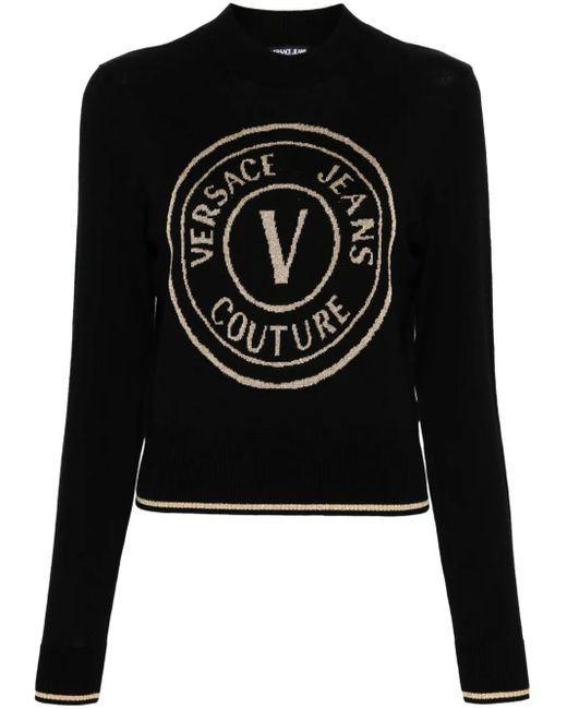 Versace Jeans Couture Black V-Emblem Wool Jumper