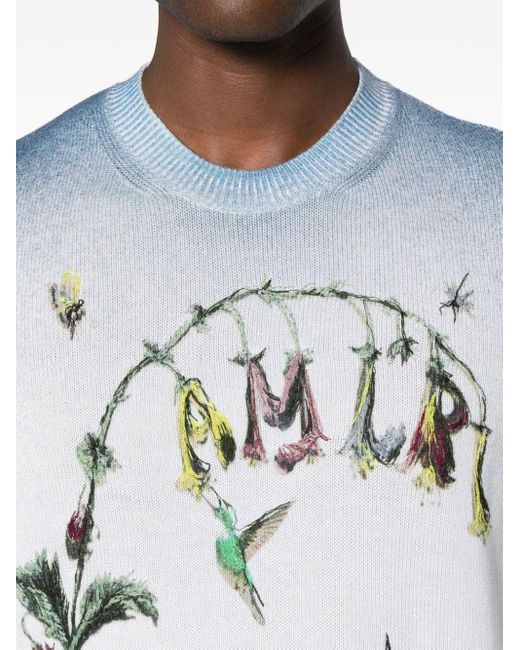 Amiri Gray Hummingbird-embroidered Cotton Sweater for men