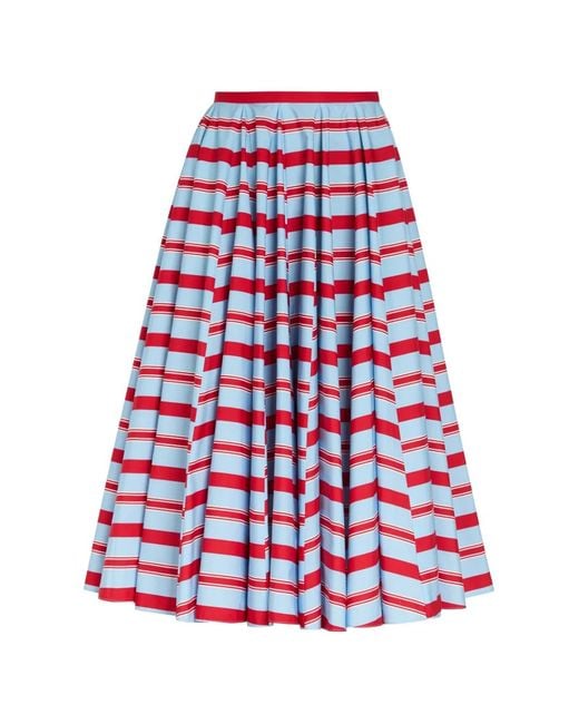 Emilia Wickstead Red Bayadere-Stripe Pleated Midi Skirt