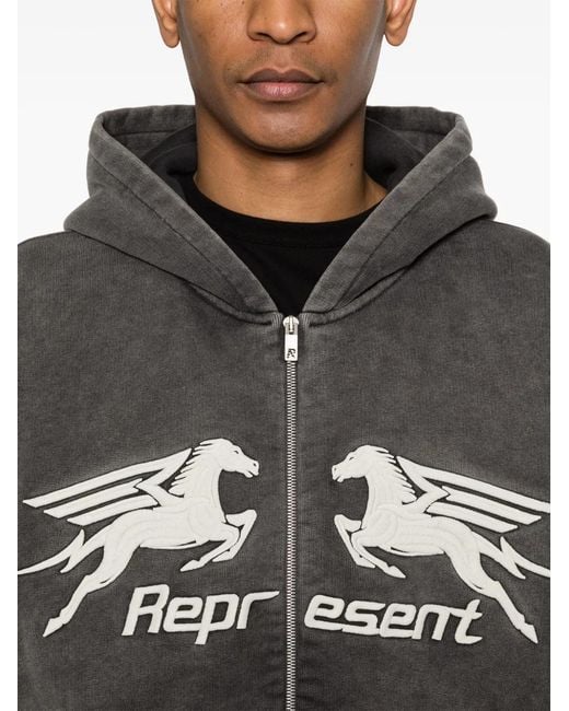 Represent Gray Pegasus Zip-Fastening Hoodie for men