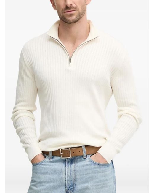 Hackett Gerippter Pullover mit Reißverschluss in White für Herren