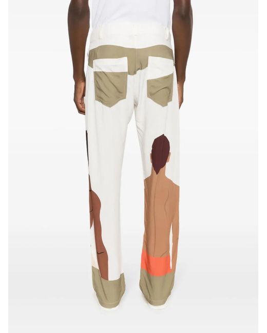 Amir Slama White Graphic-Print Linen-Blend Trousers for men