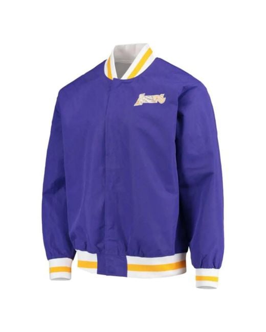 Mitchell & Ness Blue X Nba X Los Angeles Lakers 75Th Anniversary Ribbed Logo Bomber Jacket for men