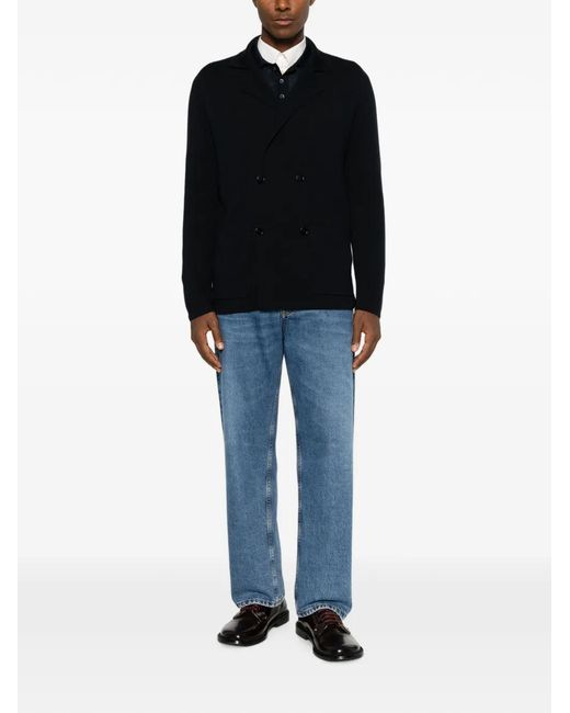 Tagliatore Black Double-Breasted Knit Jacket for men