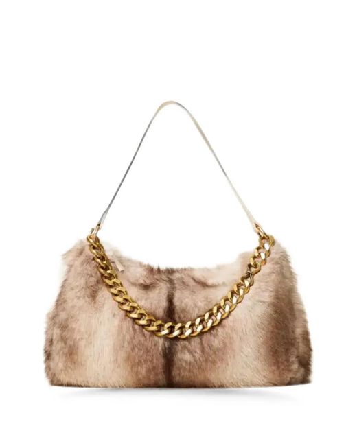 Twinset Natural Faux-Fur Chain-Link Tote Bag