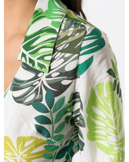 Amir Slama Green Palm Leaf Print Cropped Shirt