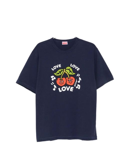 KENZO Blue Cherry-Print T-Shirt for men