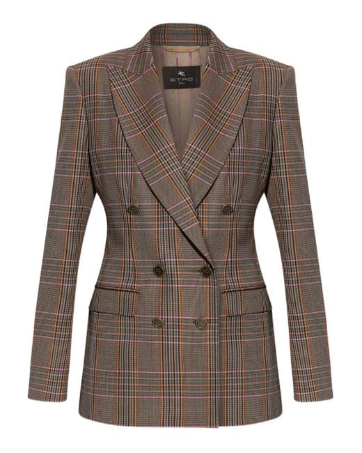 Etro Brown Double-Breasted Checked Blazer